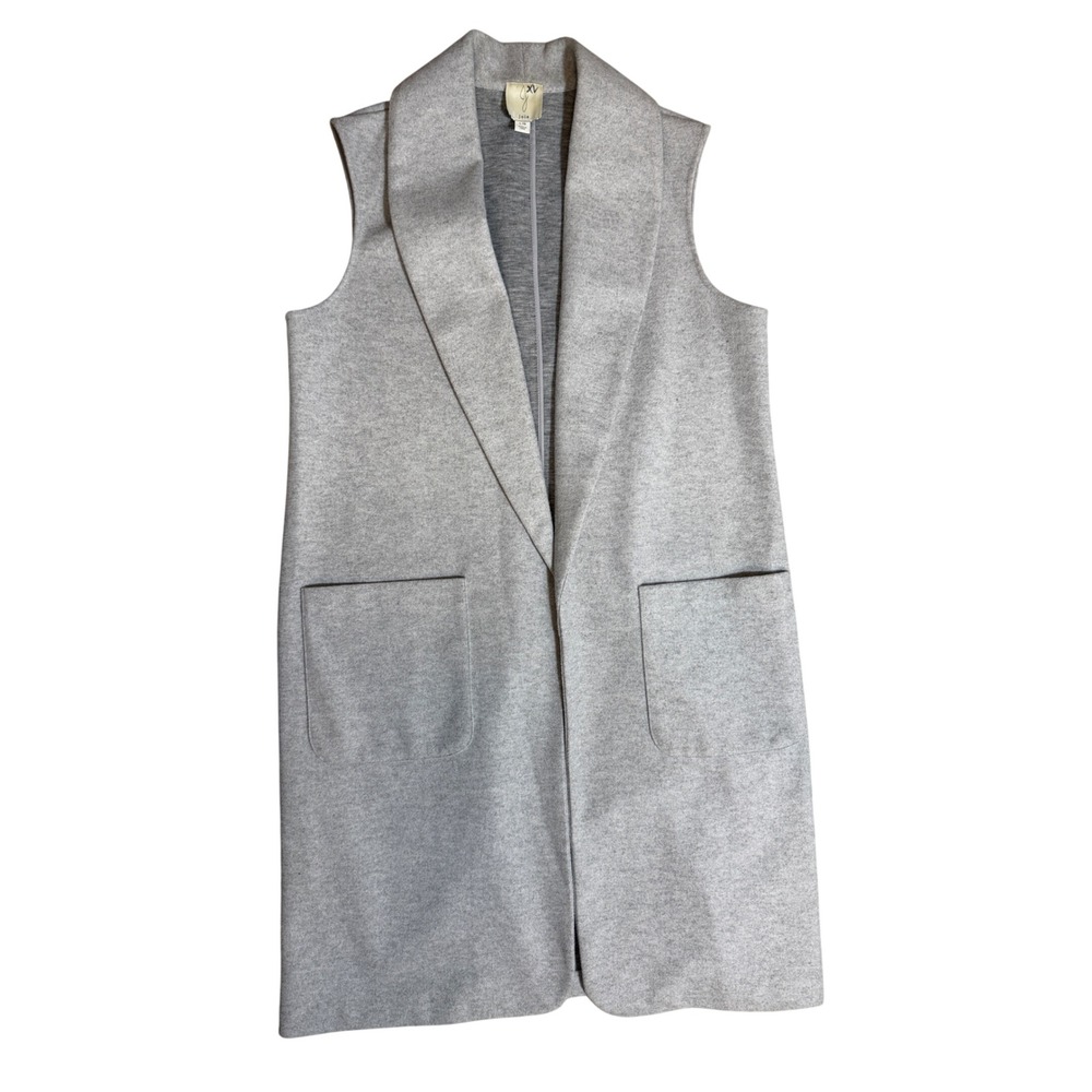 Joie Gray Shawl Collared Open Front Longline Vest Pockets Size L/G Officewear
